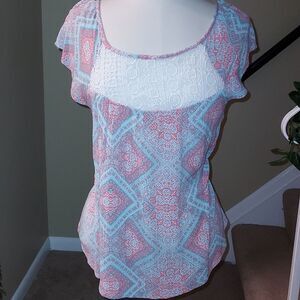 NO Boundaries Juniors' flutter sleeve gauze peasant top size M